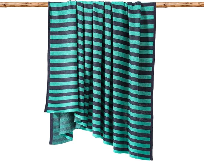 BOV Light Weight Blankets for Summer - 100% Viscose Super Soft Breathable Knit Decorative Throw Blanket for Chair Couch Sofa, Perfect Self Care Gifts for Women & Men, Moss & Charcoal Stripe 50"x60"