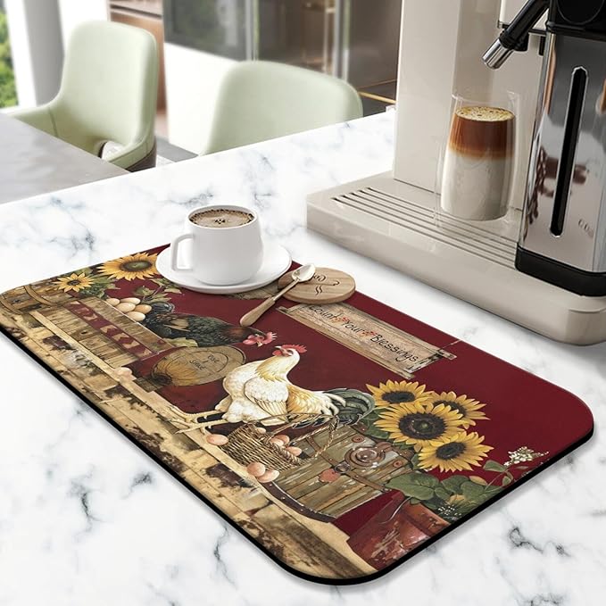 Fun Coffee Mat 19inx12in,Coffee Bar Mat for Countertops,Absorbent Hide Stain Anti-Slip Coffee Bar Accessories Fit Under Coffee Machine Mat,dish Drying Mats for Kitchen