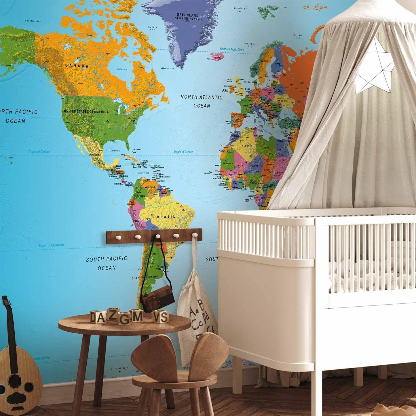 artgeist Premium Wall Mural World Map 118x83 in - XXL Non-Woven Wallpaper Fleece Wall Decor Photo Print Picture Image Design Home Map of The World k-A-0095-a-a