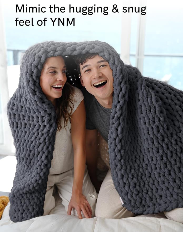 YnM Chunky Throw Blanket, Medium-Weight, Hand Knitted with Chenille Yarn, Skin Friendly, Ventilated and Breathable, Machine Washable, Home Décor Piece for Couch, Sofa and Bed (Lava Grey, 30x40 Inch)