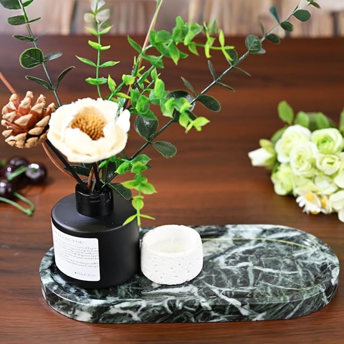 Marble Tray for Kitchen Counter,Stone Tray for Bathroom Countertop,Dresser Vanity Decor Tray,Storage Trays for Perfumes,Candles,Jewelry (Dark Green)