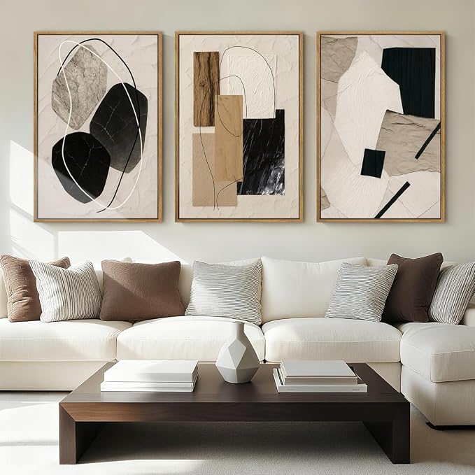 BINCUE Abstract Modern Wall Art Framed Neutral Wall Paintings Elegant Modern Artwork Abstract Neutral Wall Pictures for Living Room Bedroom Bathroom Office 16x24 Inch Set of 3 Gift