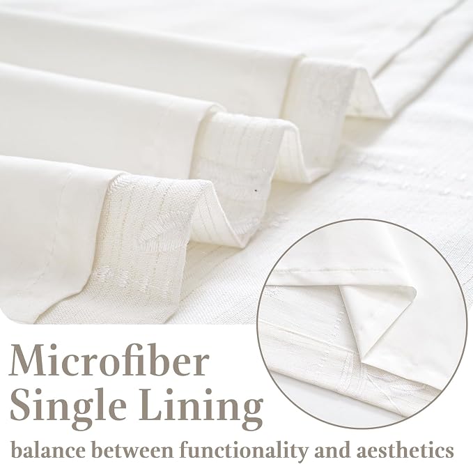 jinchan Winslow Lined Linen Curtains for Bedroom 63 Inches Linen Blended Embroidered Bordered Floral Curtains for Living Room Farmhouse Decor Window Treatments White on White Drapes 2 Panels
