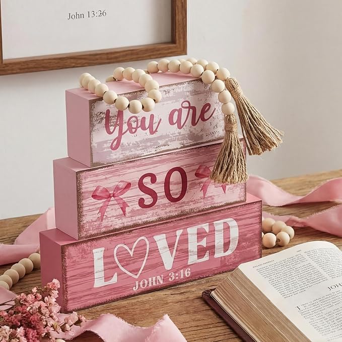 Yuntau 4 Pcs You Are So Love Wooden Farmhouse Heart Tiered Tray Decor Rustic Inspirational Quotes Wood Block Sign Gift Centerpiece Farmhouse Table for Desk Shelf Playroom
