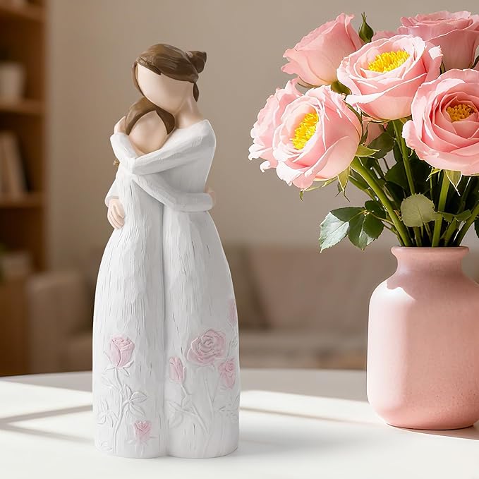 Mother Daughter Hug Figurine – Handcrafted Resin Collectible, Sentimental Gift of Love for Mom Birthday, Mother’s Day, Thanksgiving, Christmas, Emotional Home Décor, White