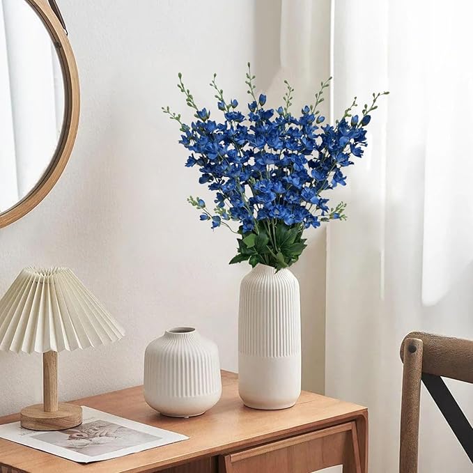 8 pcs Navy Blue Delphinium Artificial Flowers, 34.25''Artificial Snapdragon Flowers Tall Fake Flowers Silk Flowers Faux Delphinium Bulk for Tall Vase Home Wedding Garden Table Decor (Navy Blue)