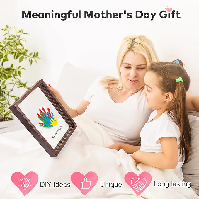 Family Handprint Kit, Hand Prints Keepsake Frame, DIY Craft Gift for New Parents & Mom & Baby, Grandparents, Mother's Day, Father's Day, Adoption Day, Anniversary, 6 Non -Toxic Paints (Walnut)