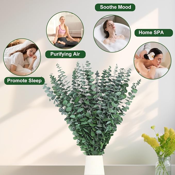 60 Stems Preserved Real Eucalyptus Bunches, Lifelike Natural Green Eucalyptus Leaves for Shower, Maintenance-Free Dried Florals for Vase Fillers, Wedding Centerpieces, Bathroom Home Office Decor