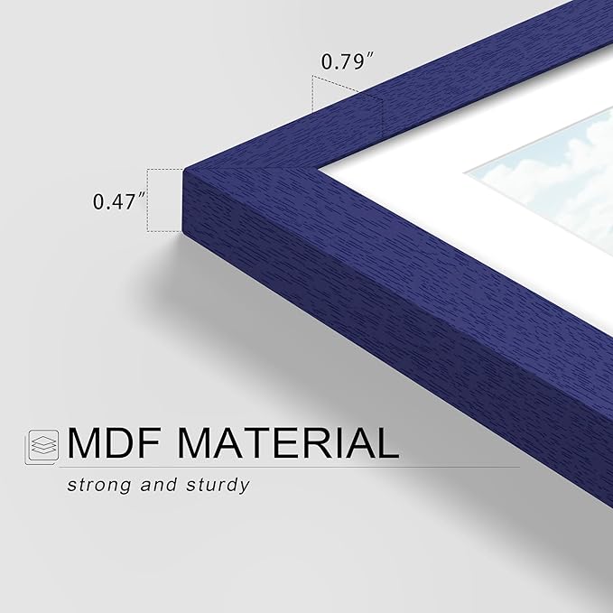 Picrit 8.5x11 Picture Frame Set of 12, Display 6x8 with Mat or 8.5 x 11 without Mat, Photo Frames for Wall Mounting or Table Top Display, Navy Blue