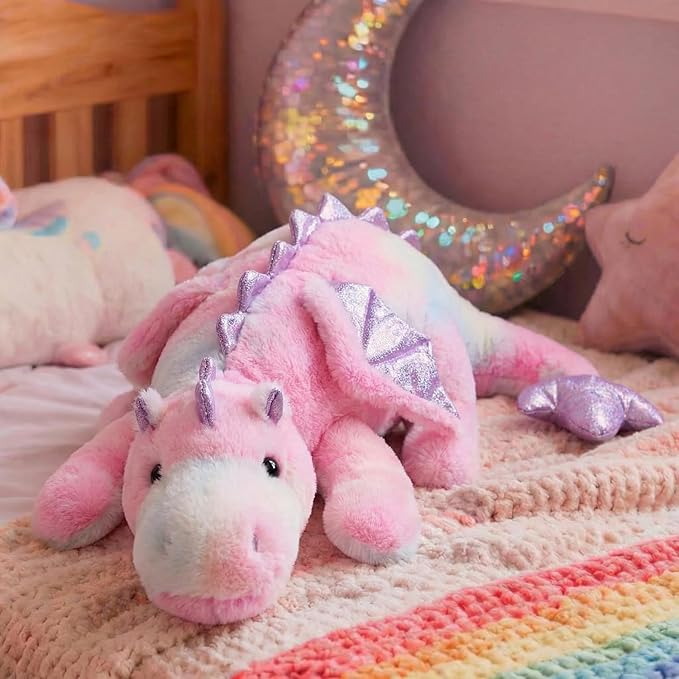 ARELUX Giant 50in 3Lb Big Colorful Pink Dragon Large Stuffed Animals Cute Plush Toy Fuzzy Jumbo Dinosaur Pillow Plushies with Wings Cuddly Soft Pterosaur Plushie for Friends Family Member