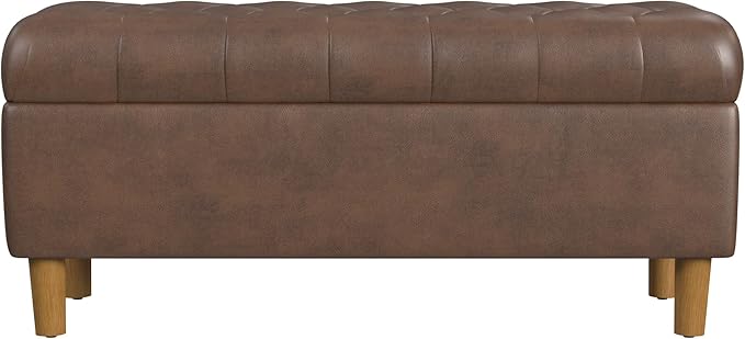 HomePop 40" Ainsley Button Tufted Storage Bench - Brown Faux Leather