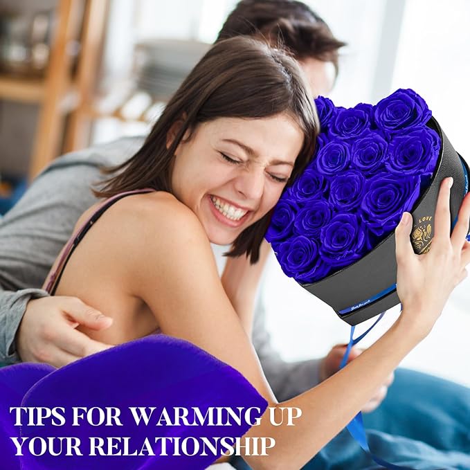 Impouo 16 Preserved Flower Delivery Prime, Preserved Roses in a Box, Birthday Gifts for Women, Mother's Day, and Valentine's Day-Blue Roses