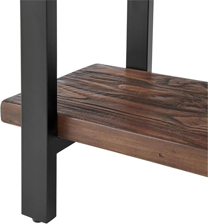 Alaterre Furniture Pomona Solid Wood 2-Tier End Table, Rustic Brown, 27” | Side Table or Nightstand with Storage Shelf and Metal Legs, Industrial Farmhouse Chair Side Table for Living Room or Bedroom