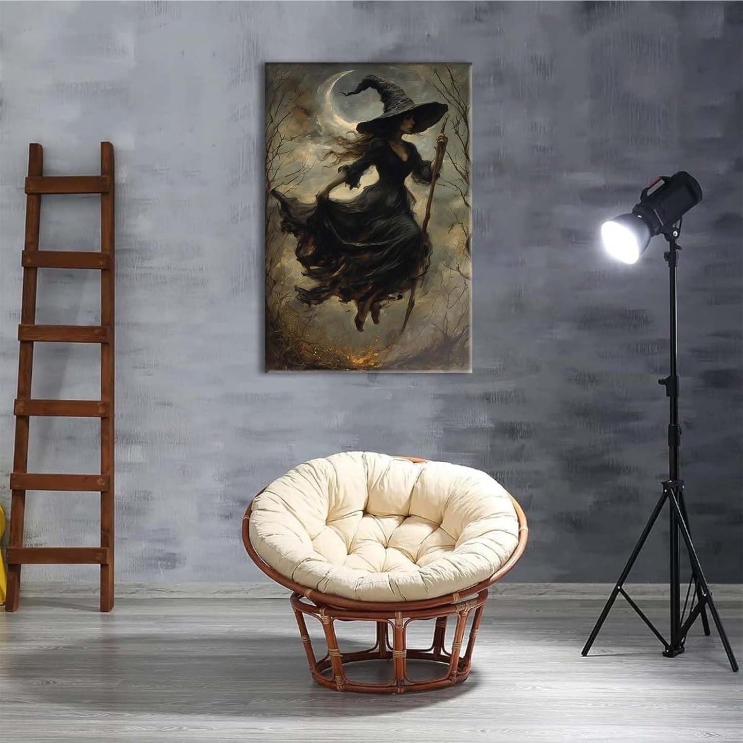 Witch in the Forest Halloween Print Wall Art Poster Witch Decor Vintage Print Dark College Wall Art Victorian Gothic Room Decor Canvas Wall Print28x40in Wood Framed