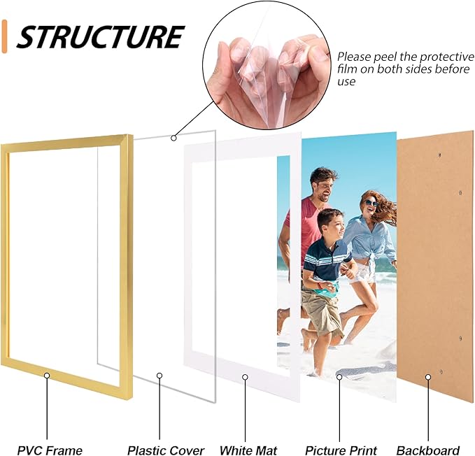 Fixwal Picture Frames Set, Gallery Wall Frame Set Picture Frames Collage 15 Pack for Wall or Tabletop with 8x10 5x7 4x6 Frames, Gold