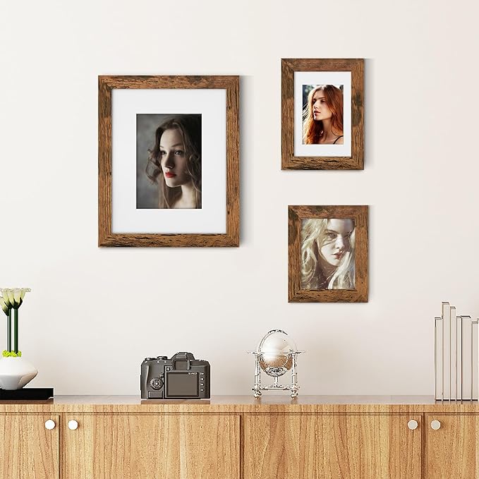 Picrit 4x6 Picture Frame Set of 12, Display 3.5x5 with Mat or 4x6 without Mat, Photo Frames for Wall Mounting or Table Top Display, Brown