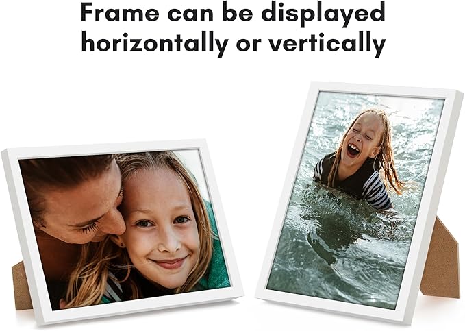 Americanflat 8x11 Picture Frame with Shatter-Resistant Glass - Streamline Collection - Thin Border Photo Frame for Tabletop and Wall Display - Hanging Hardware and Easel Stand Included - White