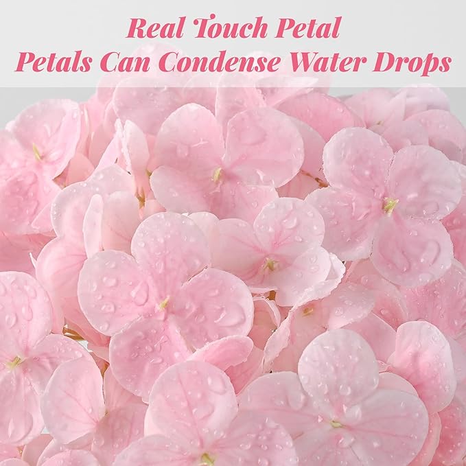 MARTINE MALL 3Pcs 21in Hydrangea Artificial Flowers, Latex Real Touch Hydrangeas Lifelike Large Hydrangea Flowers for Home Decor Party Arrangements Wedding Bouquets Centerpieces (Light Pink)