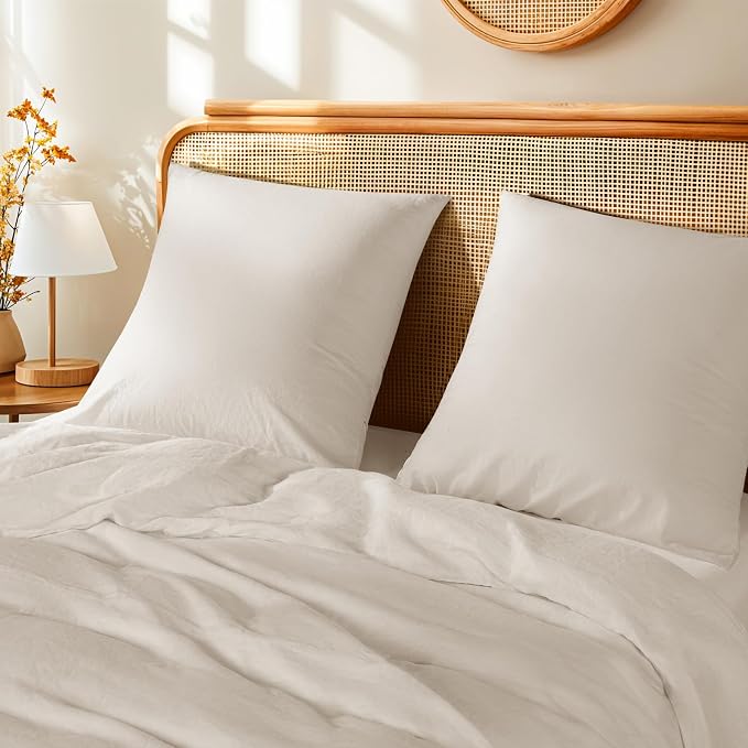 LBRO2M 100% France Linen Pillowcase Set of 2 Square Natural Flax Pillow Covers for Throw Pillows Envelope Closur, Durable Soft Cozy All Season (26"X26" Linen)