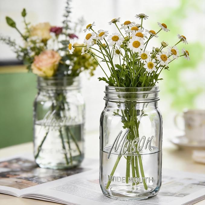 Rubtlamp Clear Mason jar 32 oz, 12 Pack Glass Jars - Wide Mouth Mason Jars with Airtight Lids for Pickling, Fermenting, Food Storage&DIY Crafts, Microwave & Dishwasher Safe