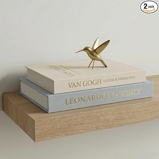 Aesthetic Decorative Books - Set of 2 Linen Boxes with Gold Lettering, Enhance Your Coffee Table, Bookshelf or Mantle Decor - Fake/Faux Books for Home Decoration, Photo & Keepsake Storage
