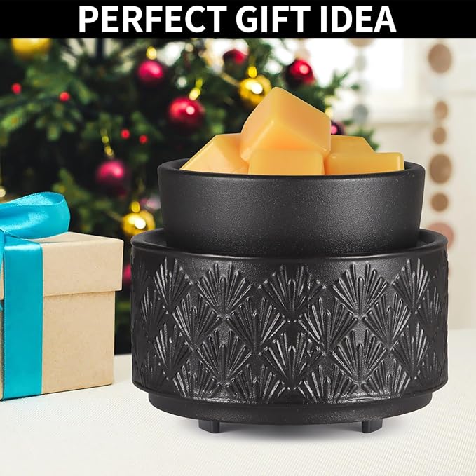 Mocosa Ceramic Wax Warmer Wax Melt Warmer for Scented Wax 3-1 Electric Candle Warmer Home Fragrance Wax Burner Perfect Christmas Gifts for Mom Women(Black-Fan Shaped)