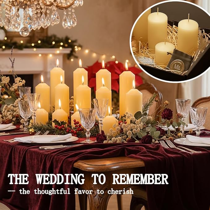36 Pcs Ivory Pillar Candles Bulk Set，3 Different Lengths 2 x 3/6/8 Inch (12 Each)，Hurricane Candles，Dripless Unscented Smokeless，Gives You a Better Atmosphere When Organizing an Event Party.