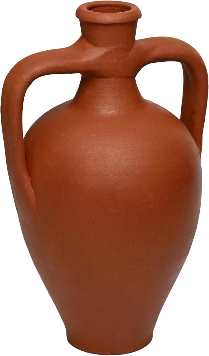 Terracotta Double Handled Amphora Water Jug, Clay Pitcher, Wine Carafe, Home Decor Vase, Pottery Jar, Traditional Kitchen Gift, Fit for DIY!
