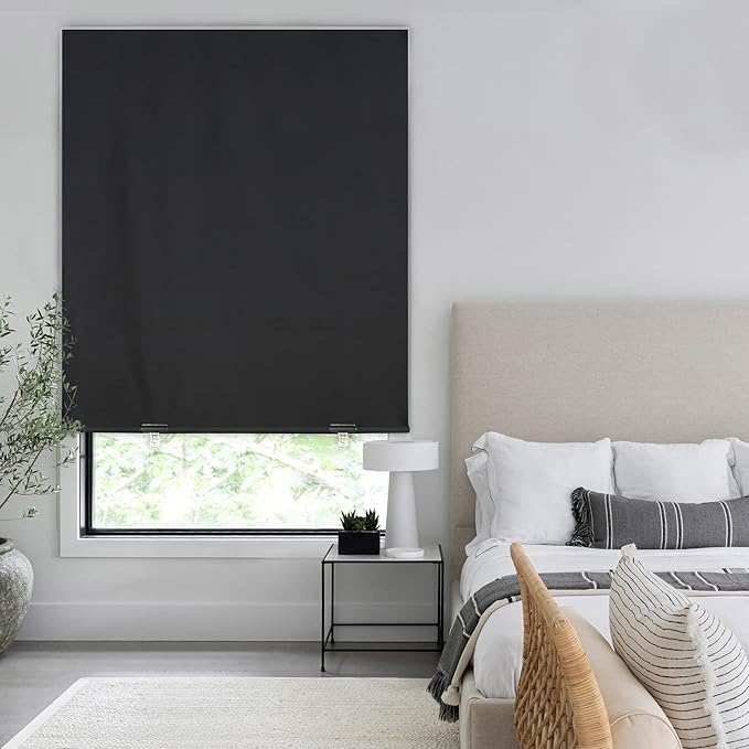 LazBlinds 100% Blackout Cordless Thermal Insulated UV Protection Privacy Curtain for Windows and Doors (26''W x 68''H, Black, 1 Panel)