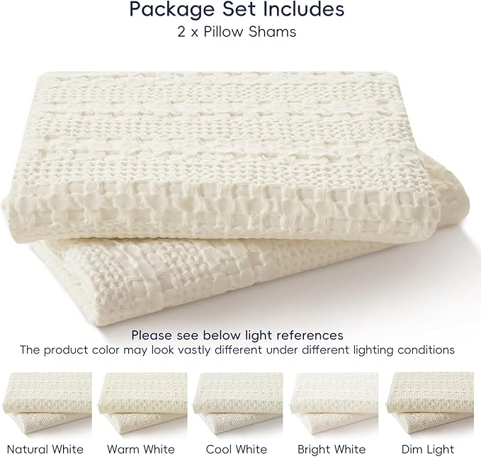 PHF 100% Cotton Waffle Weave Euro Sham Covers, 2 Pack 26" x 26" Bed Pillow Covers for Elegant Home Decor, No Filling, Luxury Aesthetic Soft Euro Pillow Cases for Bed, Ivory