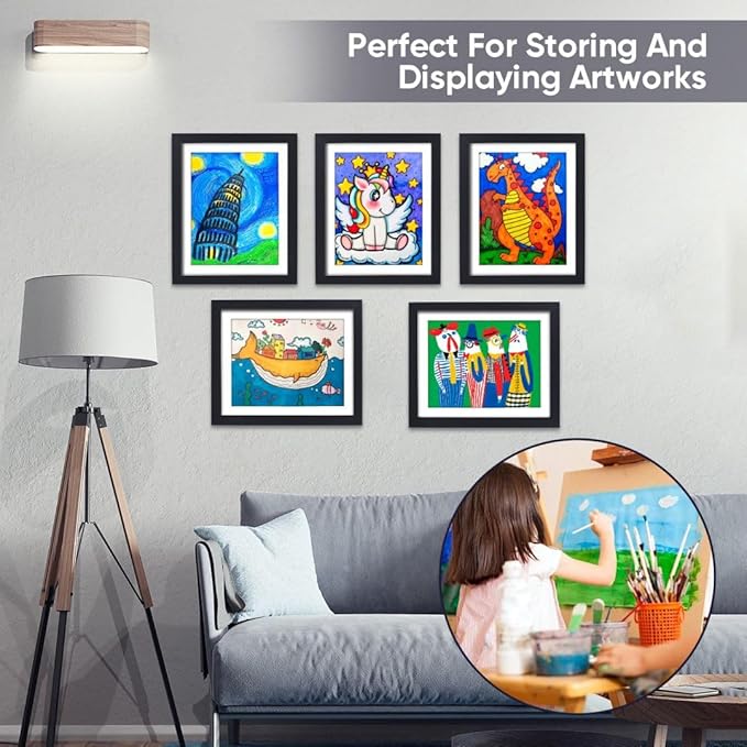 4-Pack Kids Artwork Frames - Changeable Kids Art Frames, 8.5x11 Picture Frame for Display, With Storage (Black)