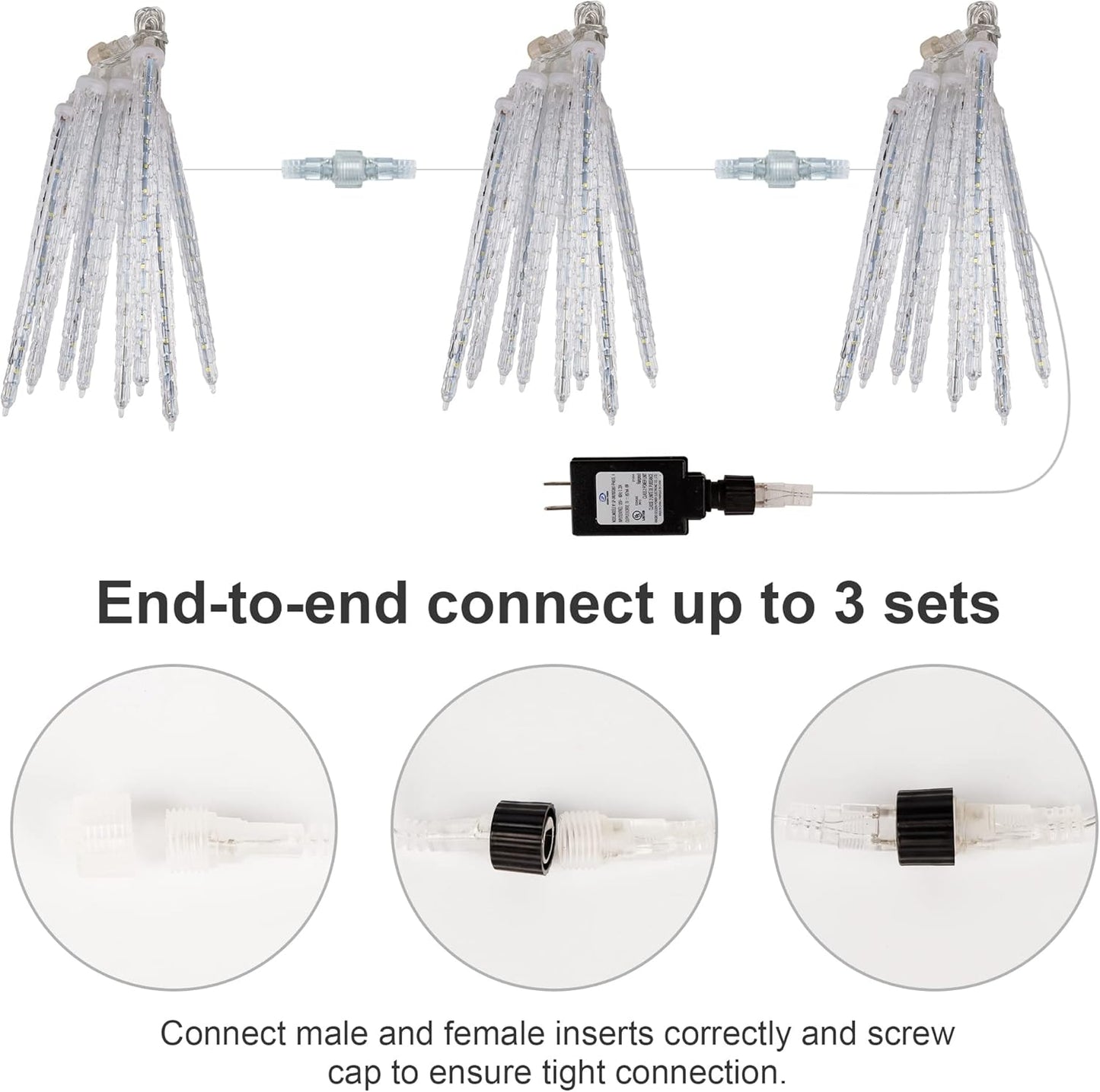 WATERGLIDE Meteor Shower Lights, 12" Outdoor Icicle Christmas Lights 8 Icicles 192 SMD LED Crystal Ice Falling Light, Connectable Raindrop Iciclelight, Xmas Winter Party Tree Holiday Decor, Blue