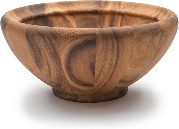 Ironwood Gourmet Acacia Wood Salad Bowl, Large 12" x 5" Salinas Fruit and Salad Bowl