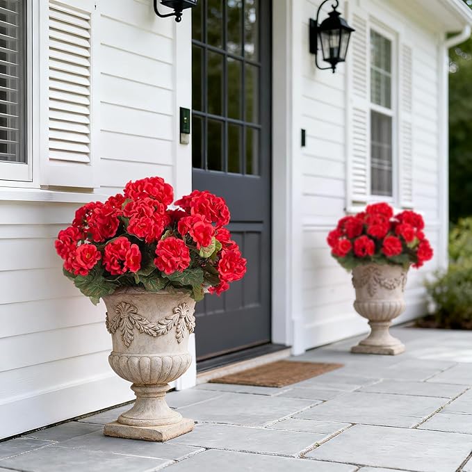 Ammyoo Artificial Geranium Flowers for Outdoors Decoration, Fake Silk Geraniums Flower UV Resistant Look Real Faux Plants for Spring Garden Porch Planter Patio Balcony Yard Table Centerpieces Decor