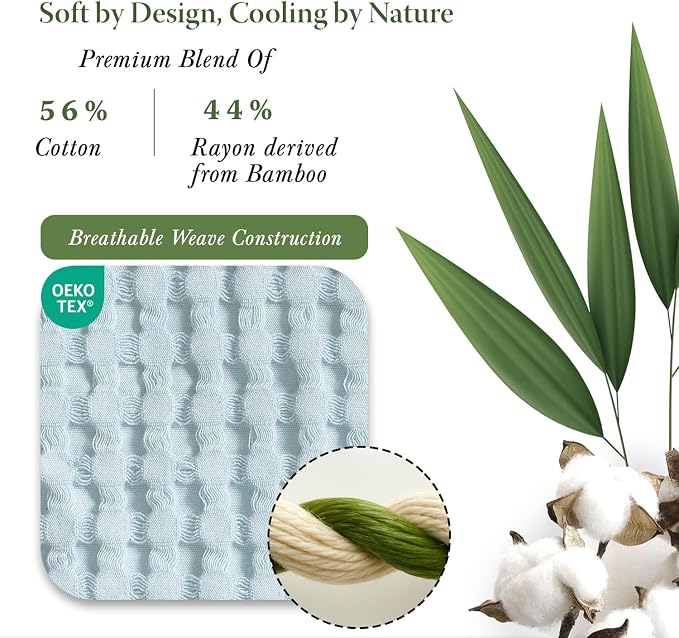 Threadmill Cooling Waffle Blanket King Size | Breathable, Lightweight and Cooling | Made from Rayon Derived from Bamboo | Waffle Throw Blanket for Couch and Sofa | 106 x 92 Inches | Light Blue