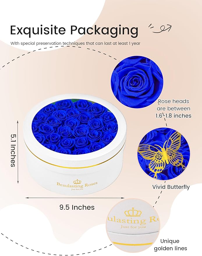 27 Preserved Roses Forever Flowers Real Roses in a Box Mother's Day Birthday Flowers for Her Mom Women Wife Valentine's Day, Royal Blue Roses