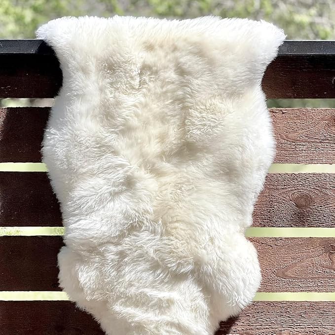 Premium Genuine Sheepskin Rug – Soft & Fluffy Single Pelt (2’ x 3’) Natural Ivory White Lambskin Area Rug for Bedroom, Living Room Or Chair Cover Sheepskin Throw – Made in Argentina