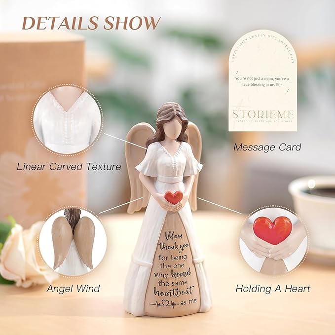 Storieme Gifts for Mom from Daughter Son: Thank You Moms Angel Figurines Statue - Sentimental Gift for Christmas Birthday Mothers Day Thanksgiving