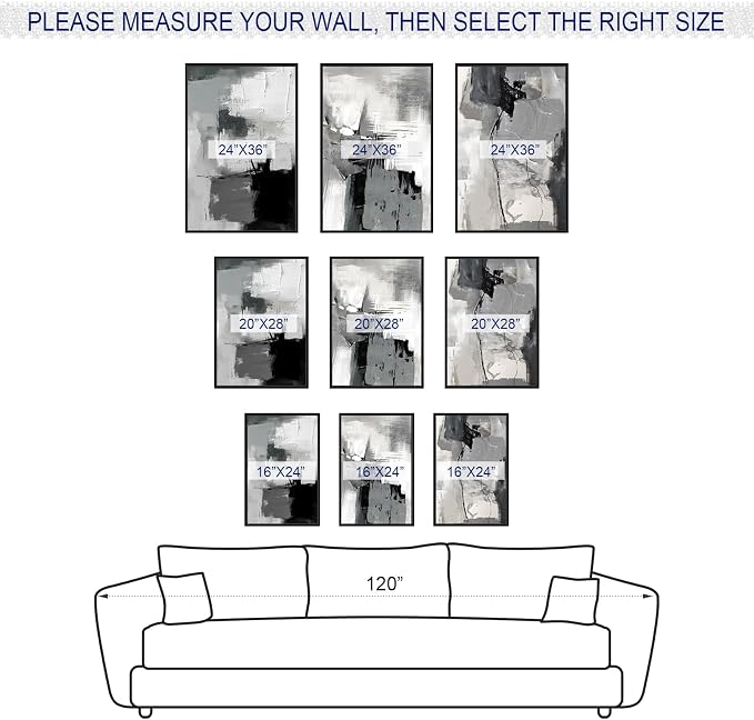 Large Framed Canvas Wall Art - Retro Grey Graffiti Pictures for Living Room Rustic Abstract Wall Decor Vintage Prints for Bedroom Dinning Room Black Float Framed 24" X 36" X 3 pcs