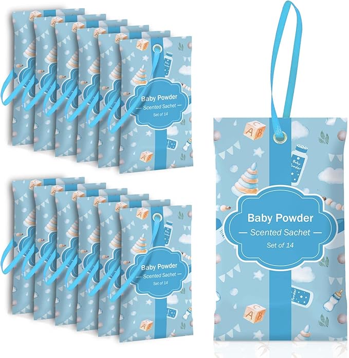 SCENTORINI Scented Sachets for Drawers and Closets, Baby Powder Scent 14 Pack, Long-Lasting Sachets Bags Wardrobe Freshener for Luggage, Handbags, Suitcases, Small Space