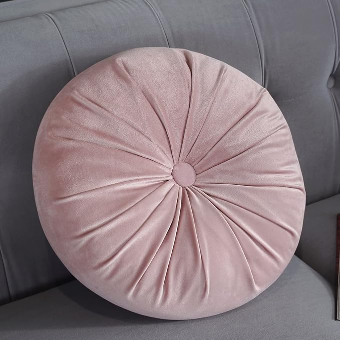 vctops Round Velvet Solid Color Chair Cushion Pumpkin Pleated Throw Pillow Home Decorative Floor Pillow Diameter 15" Pink