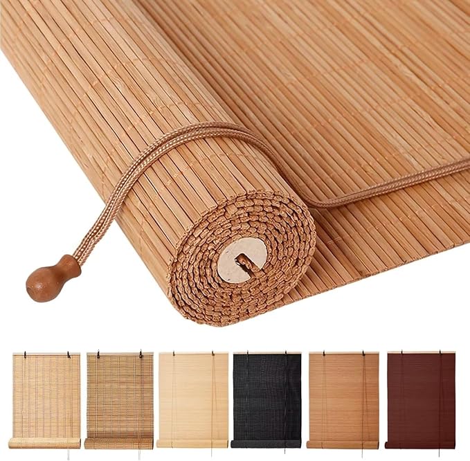 Bamboo Blinds, Easy to Install Bamboo Shades for Indoor Windows, Custom Sizes Roller Shades for Indoor Windows, Roll Up Blinds Indoor Outdoor Patio, 40" W x 63" H