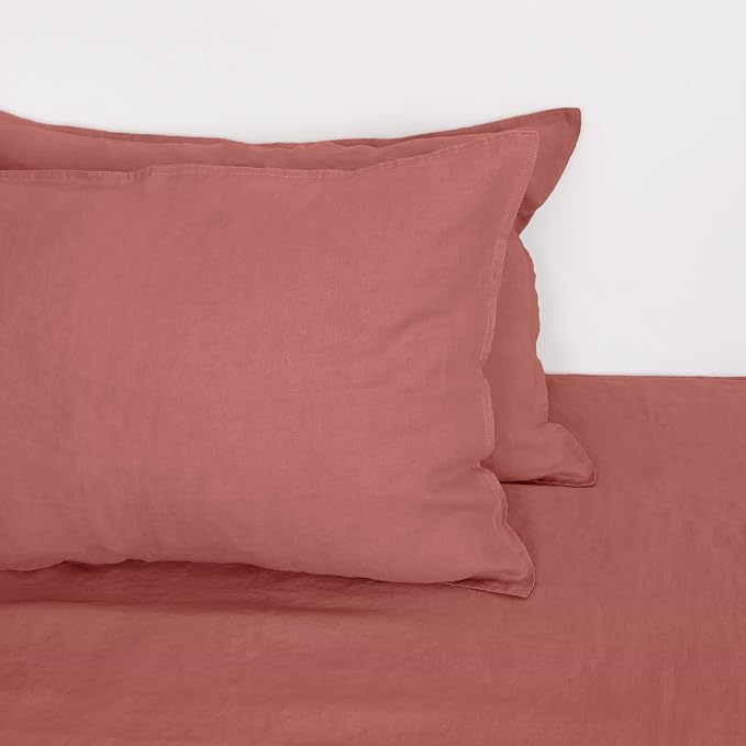 Linen World Linen Pillow Cases Set of 2,20"x40" King Size,100% French Natural Flax Soft Linen Pillowcases,Clay Pink