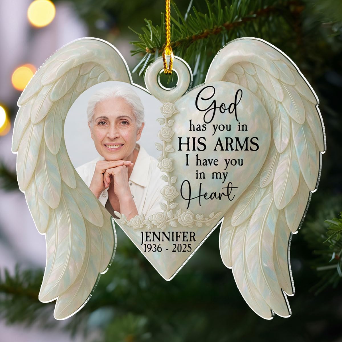 Personalized Custom Photo Acrylic Ornament for Loss of Loved Ones - God Has You in His Arm, Memorial Ornaments for Deceased