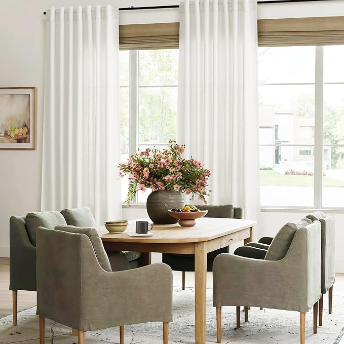 Jowels Natural Linen Curtains 108 Inch Long 2 Panels for Living Room | Ivory Light Filtering Sheer Curtain,Back Tab Pocket Pleated Look,Boho Farmhouse Textured Privacy Drape for Bedroom Window 9FT
