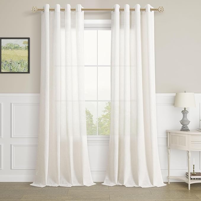 Aersas Natural Grommet Linen Curtains 82 Inches Long for Living Room Bedroom Neutral Boho Modern Privacy Light Filtering Semi Sheer Ivory Cream Off White Linen Drapes 82 Length 2 Panels Set