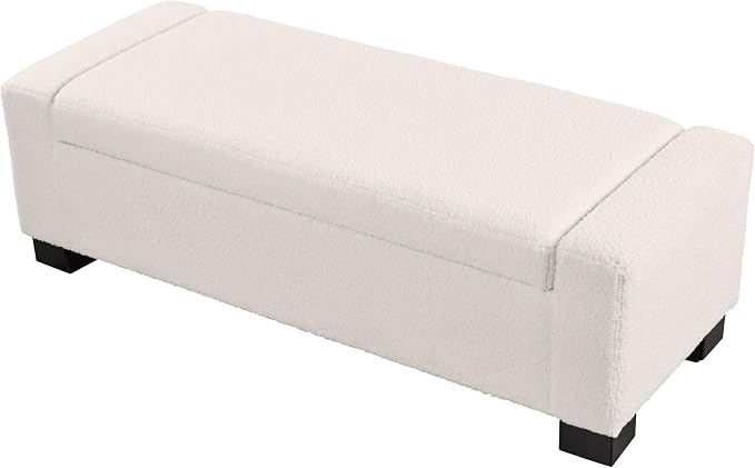 Christopher Knight Home Maddie Living Room Ottoman with Storage, Entryway Boucle Fabric Upholstered Storage Ottoman Bench, Rectangular Sofa Foot Stool, Bedroom End of Bed Bench, Shoe Organizer, Beige