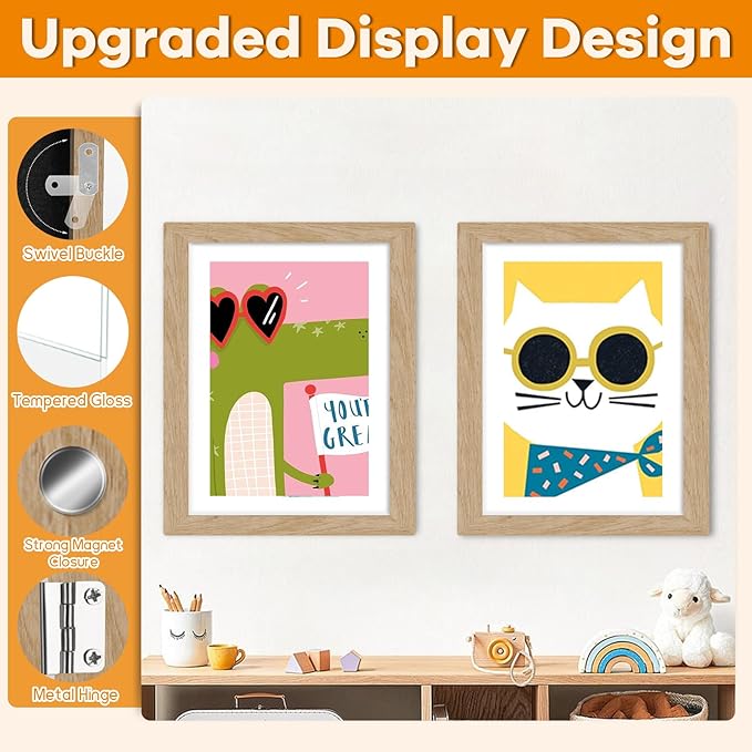 4 Pack Kids Artwork Frames Changeable 10 x 12.5 Inch Children Art Projects Kids Art Frames Front Opening Picture Display Frame, Wood