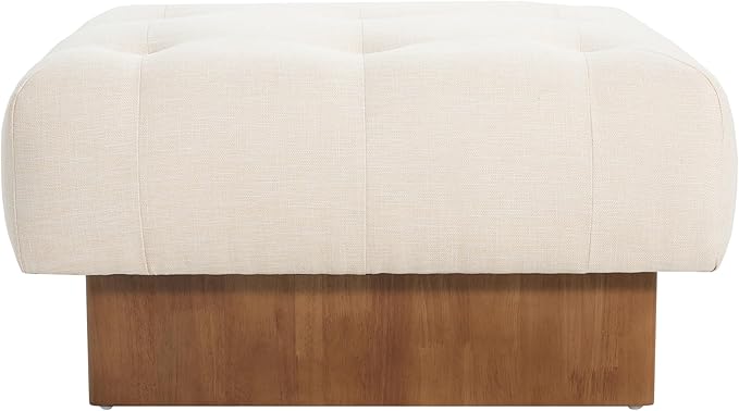 Christopher Knight Home Yvone Modern Upholstered Ottoman Coffee Table, Wooden Square Ottoman Foot Rest, Multipurpose Foot Stools Ottoman, Comfy Living Room Sofa Extra Seat, Beige+Brown
