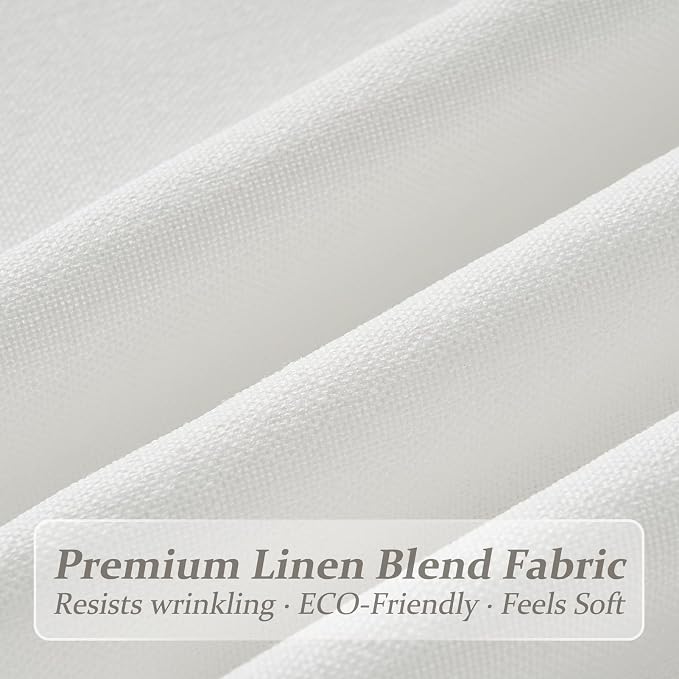 Pleated Snow White Semi Sheer Sliding Door Curtains 90 Inches Long 4 Panels Set, Memory Shape Pinch Pleat Natural Linen Blend Light Filtering Modern Drapes Bedroom Heavy Window Curtain with Back Tab